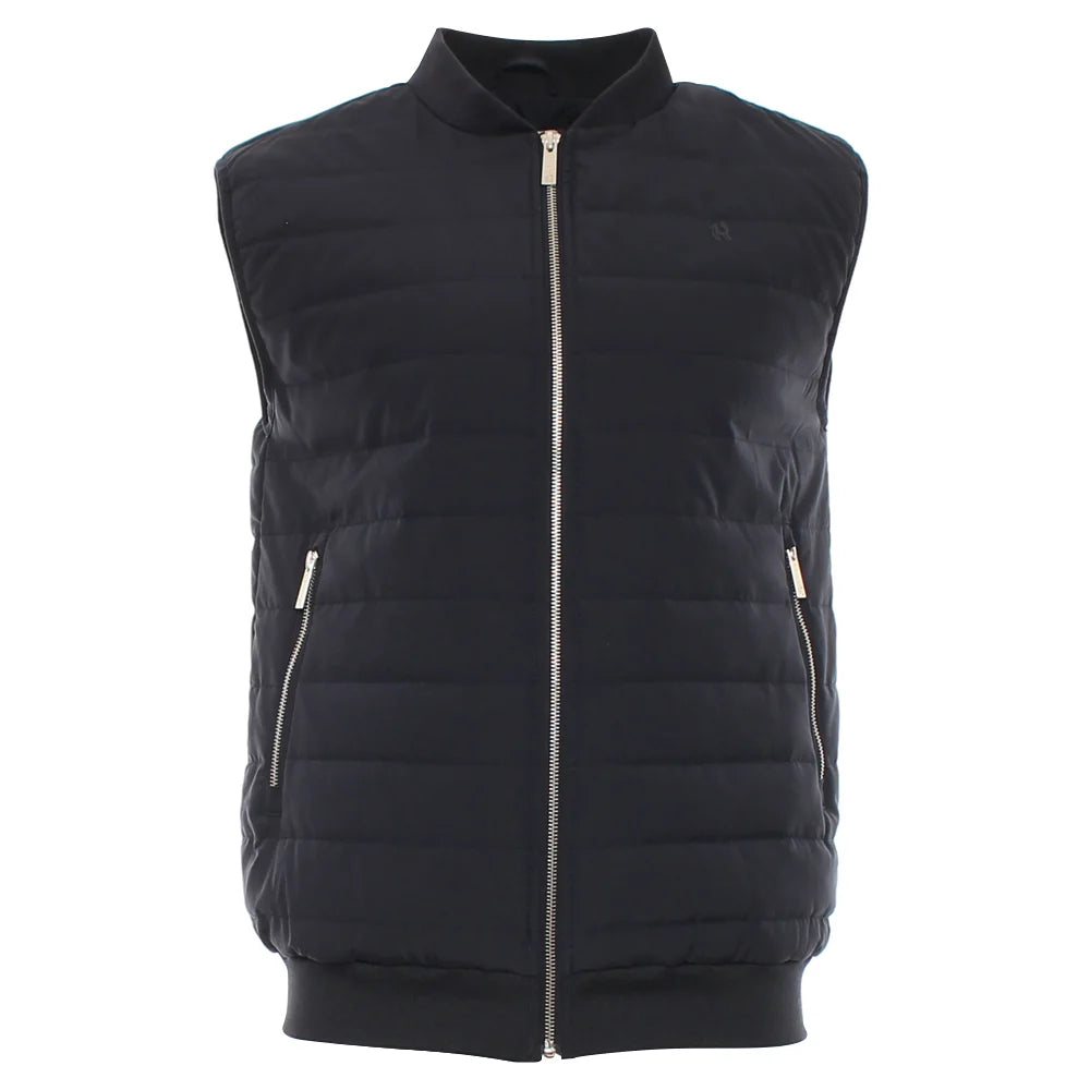 Kenrow Andy Gilet Navy front view with quilted panels and silver zip