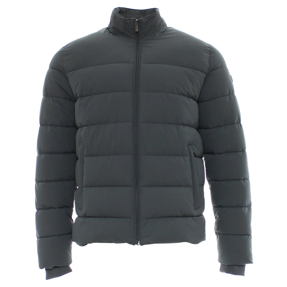 Kenrow Beck Jacket Pewter front view with quilted panels, high collar, and full zip
