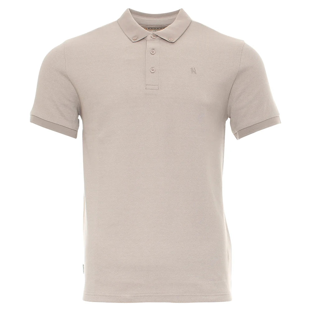 Kenrow Brett Polo in putty, front view showing textured fabric, button placket, and chest logo.