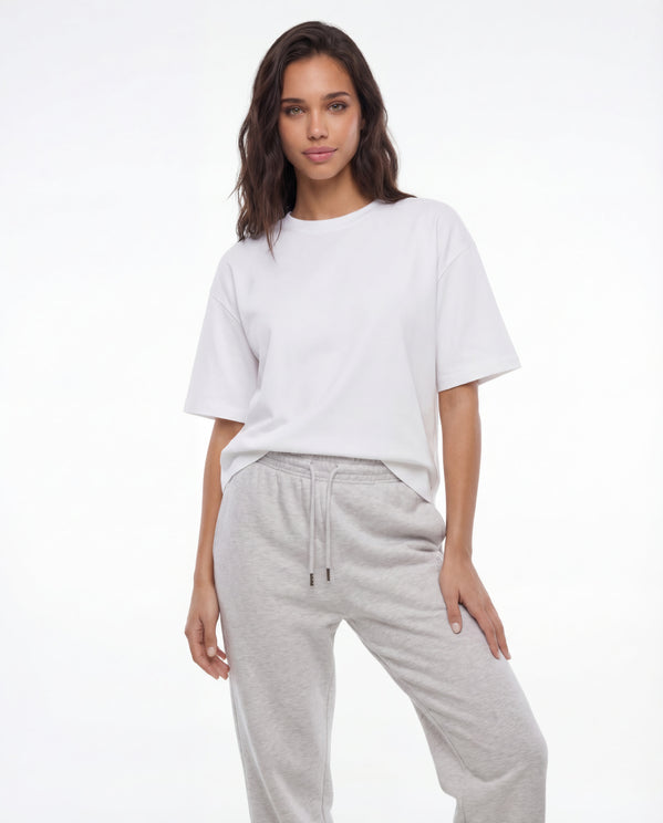 Tally Weijl white oversized basic T-shirt worn by model, front view