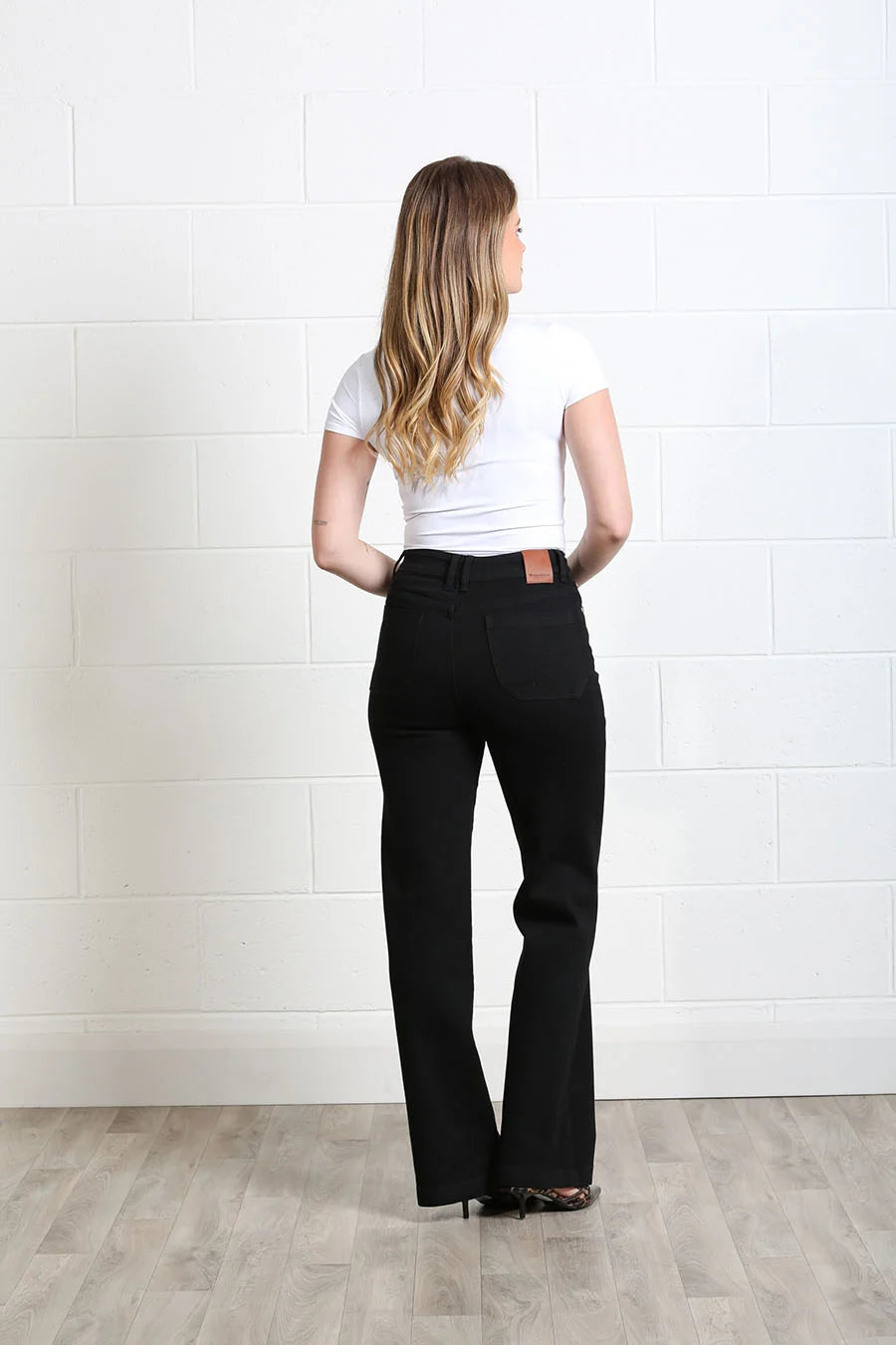 Rant & Rave Jane wide leg jean in black, back model view