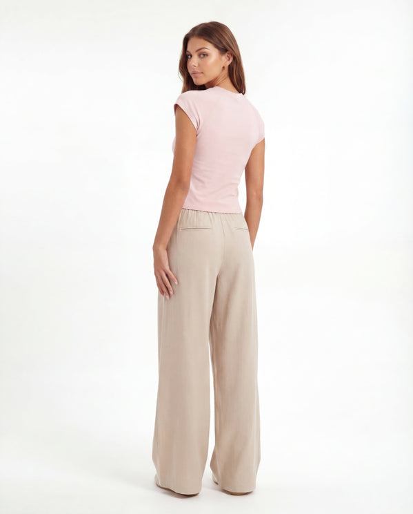 Tally Weijl beige wide leg trousers back model view