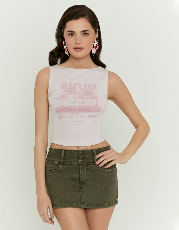 Tally Weijl Pink Printed Cotton Top worn by model, back view