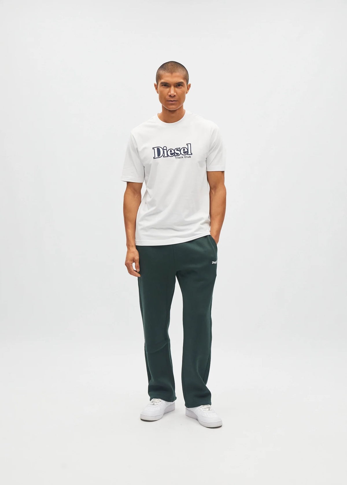Diesel Walter Tee Wimbedon white crew neck t-shirt worn by a model with a front view