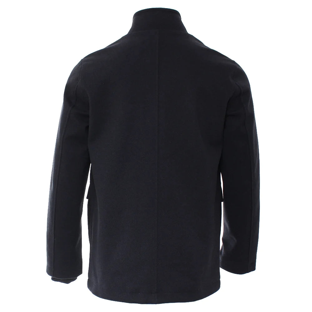 Kenrow Huxley Coat in navy, back view with centre back seam and clean silhouette