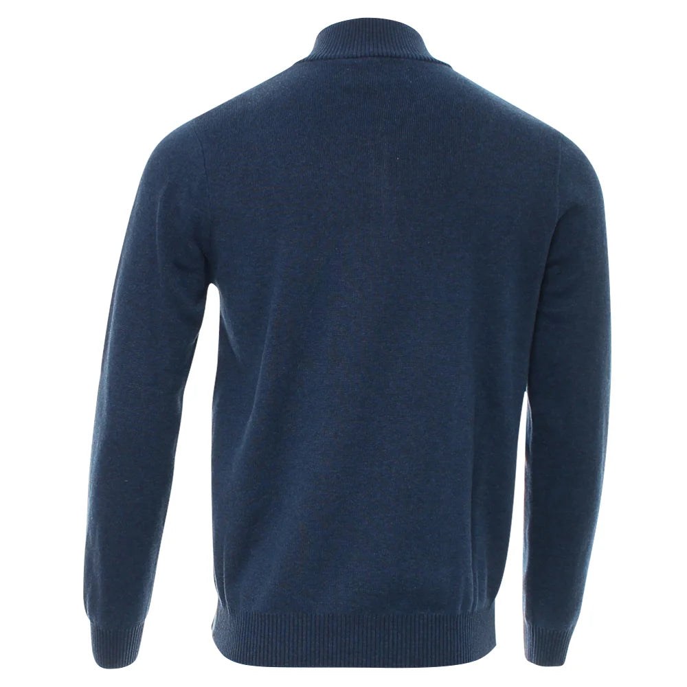 Kenrow Justin Half Zip Blue Melange sweater back view with ribbed hem
