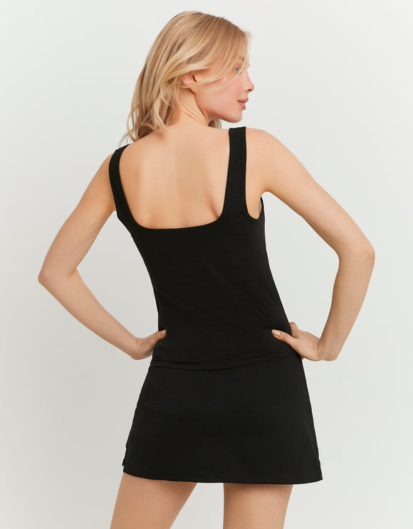 Tally Weijl black basic tank top worn by model, back view