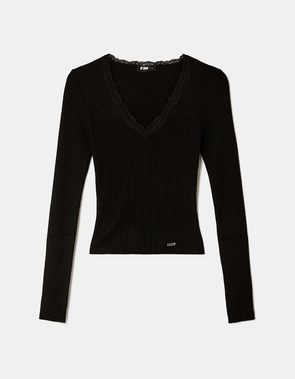 Tally Weijl Black Knit Jumper, front flat lay view