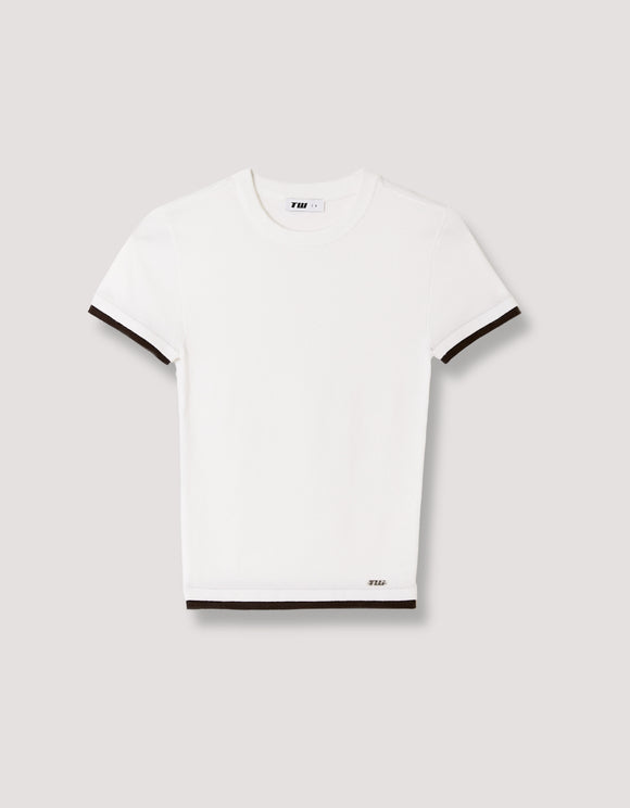 Tally Weijl White Cropped T Shirt, front flat lay view
