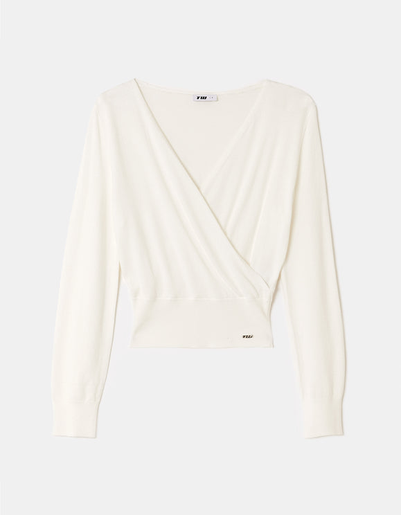 Tally Weijl White Wrap Knit Jumper, front flat lay view