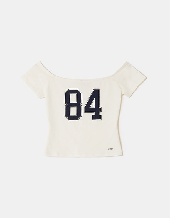 Tally Weijl White Printed Cropped T Shirt, front flat lay view