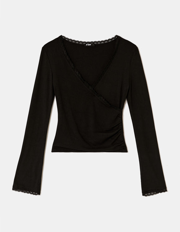 Tally Weijl Black Ruched Top, front flat lay view