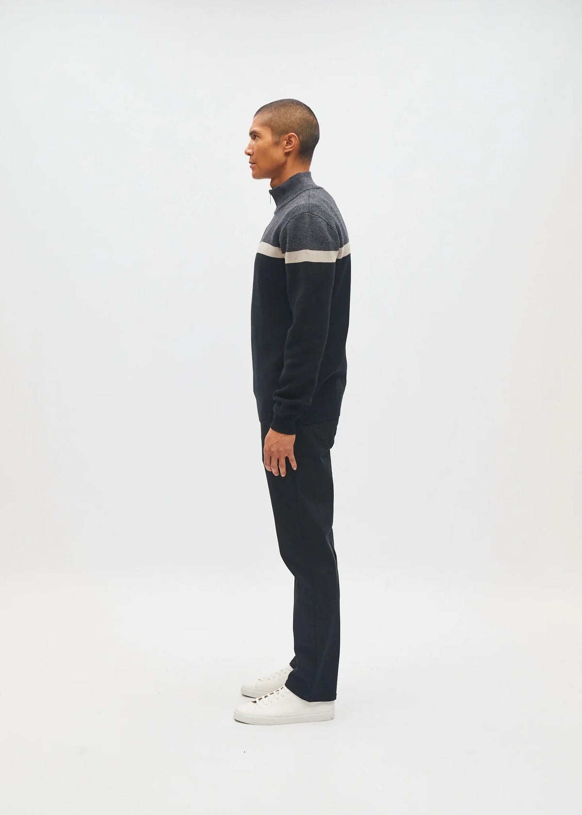 Diesel Tully Half Zip sweater worn by model, side view