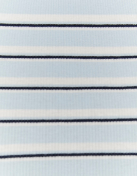 Tally Weijl blue striped basic T shirt in white, blue and black, fabric detail