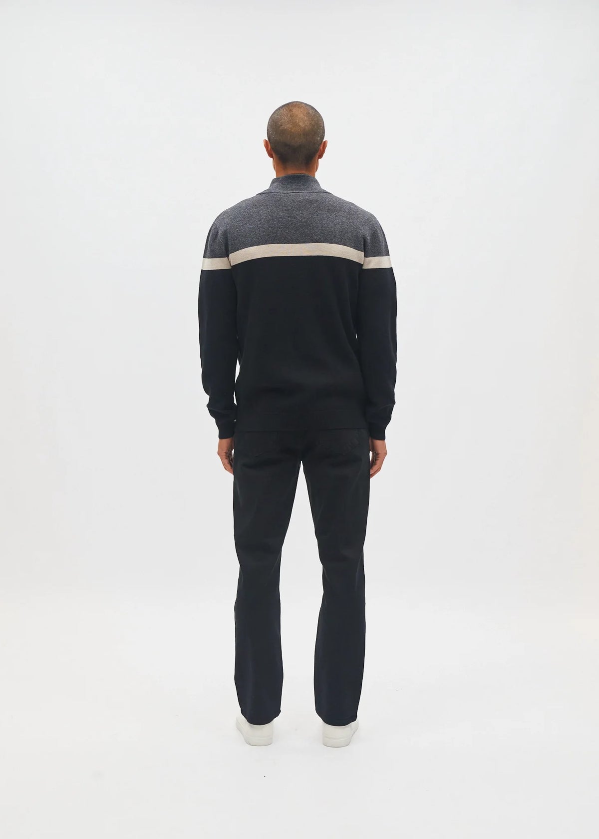 Diesel Tully Half Zip Charcoal Marl sweater worn by model, full back view