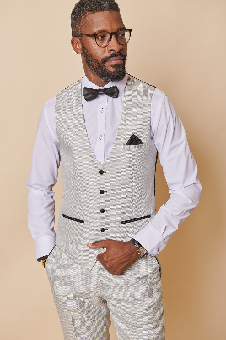 MARC DARCY Spencer Stone Single Breasted Waistcoat Stone detail view