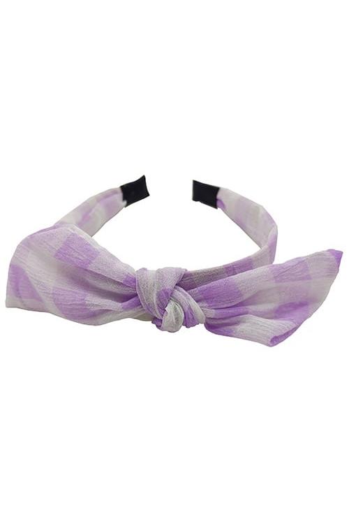 Girl's Purple Gingham Bow Hairband-Front View