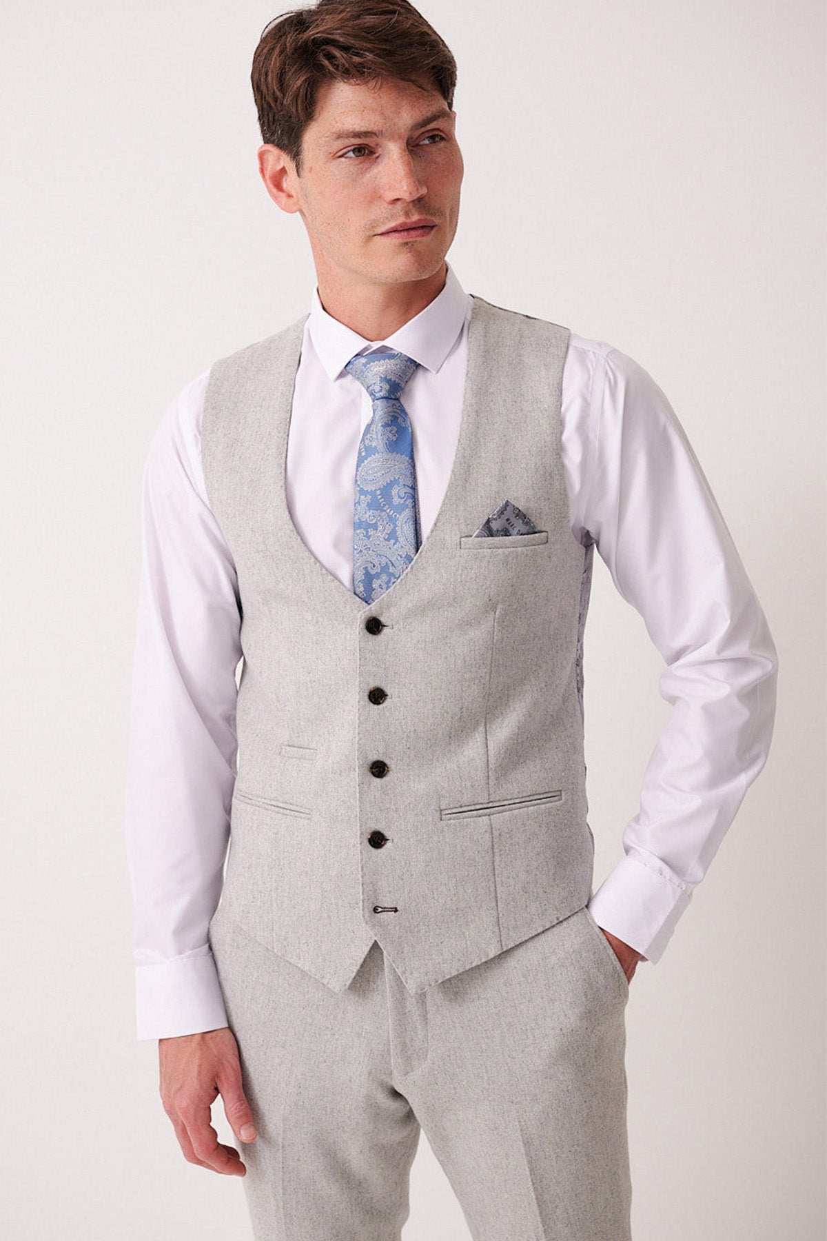 MARC DARCY Archie Silver Tweed Waistcoat SILVER model front view