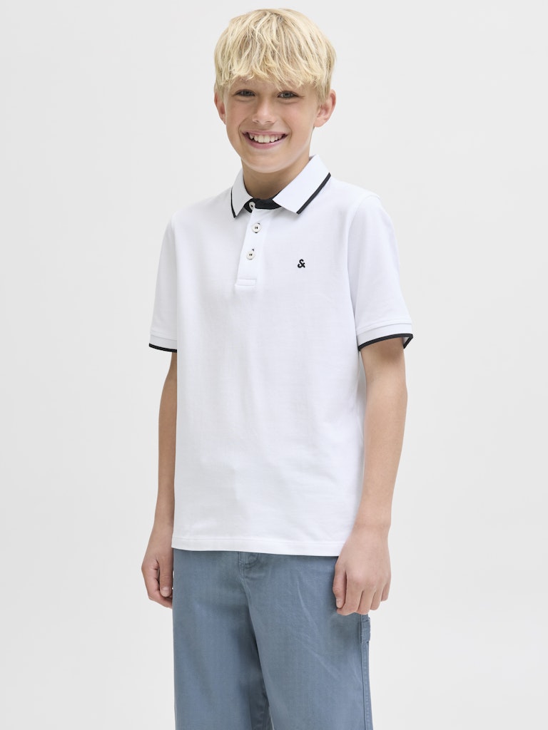 Jack Jones Youths Jack Jones Junior Classic White Paulos Polo Shirt White front view