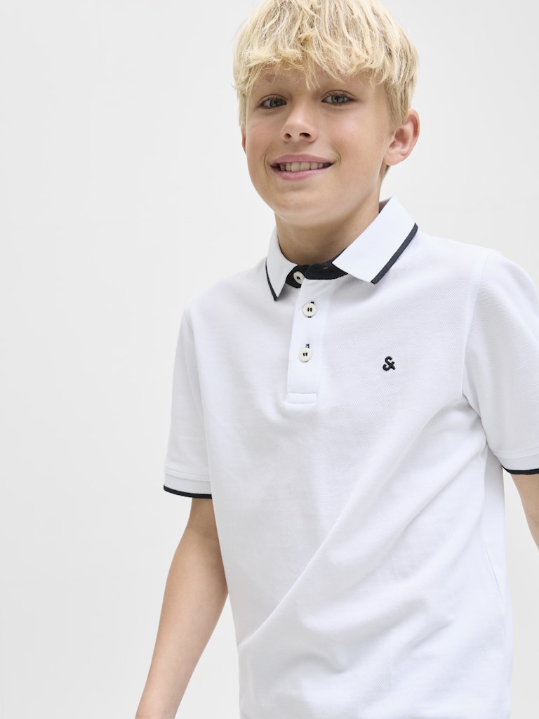 Jack Jones Youths Jack Jones Junior Classic White Paulos Polo Shirt White flat front view