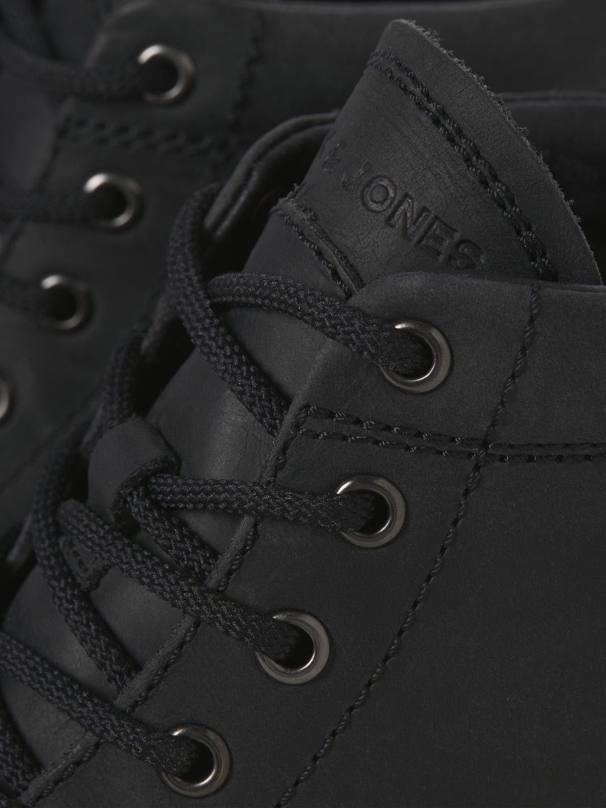 JACK & JONES Toronto Leather Boot in Black lace eyelet detail