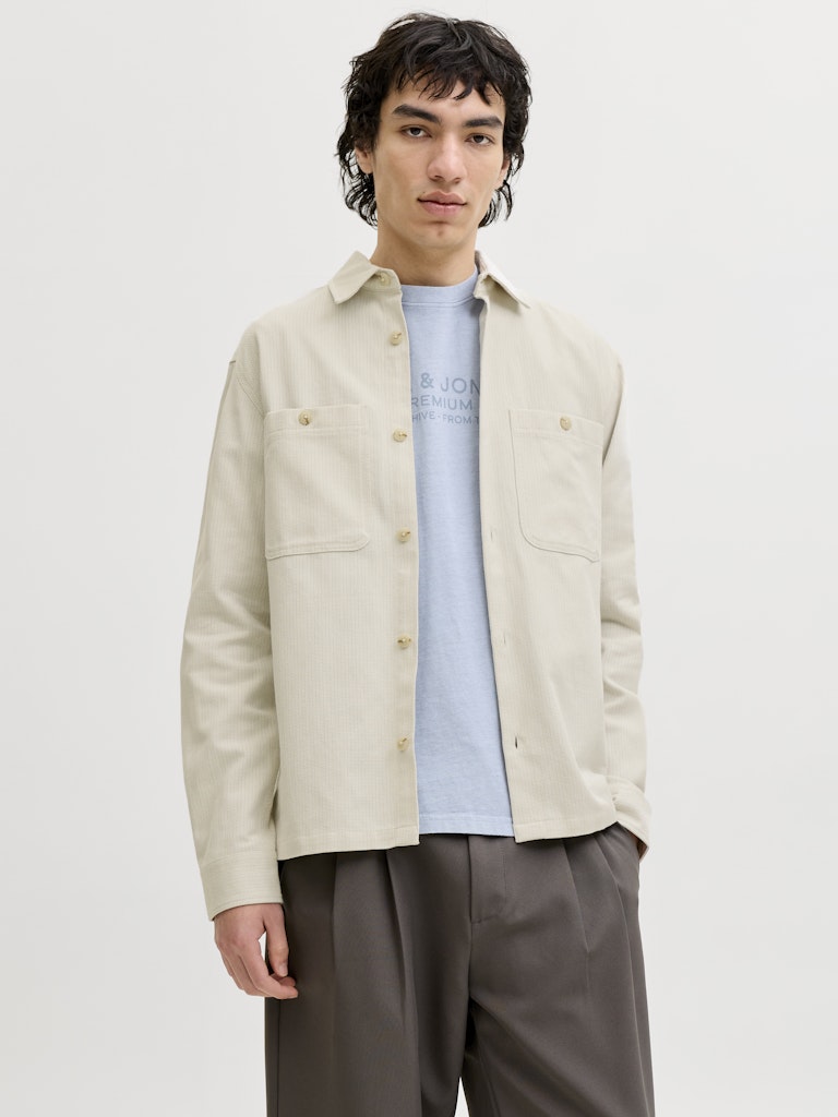 JACK JONES PREMIUM Rayle Linen Solid Long Sleeve Shirt-Moonstruck Moonstruck front view