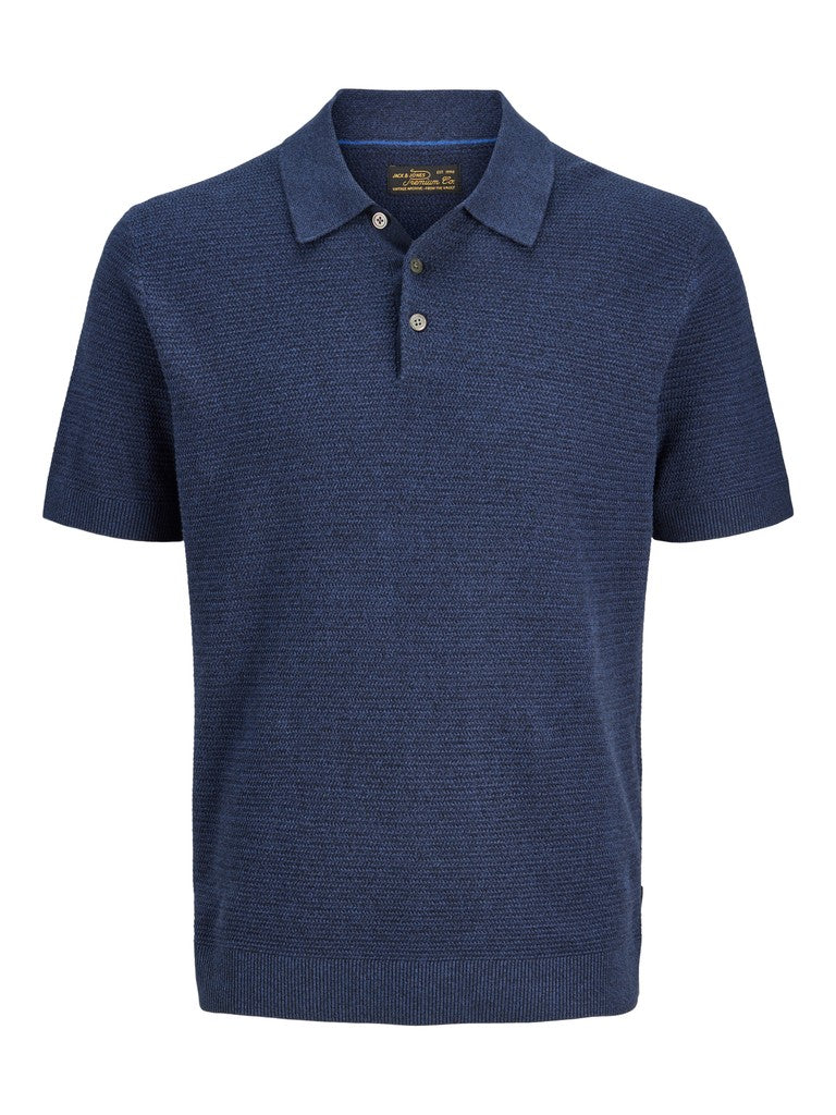 JACK & JONES Riley Knit Short Sleeve Polo in Insignia Blue twist front view