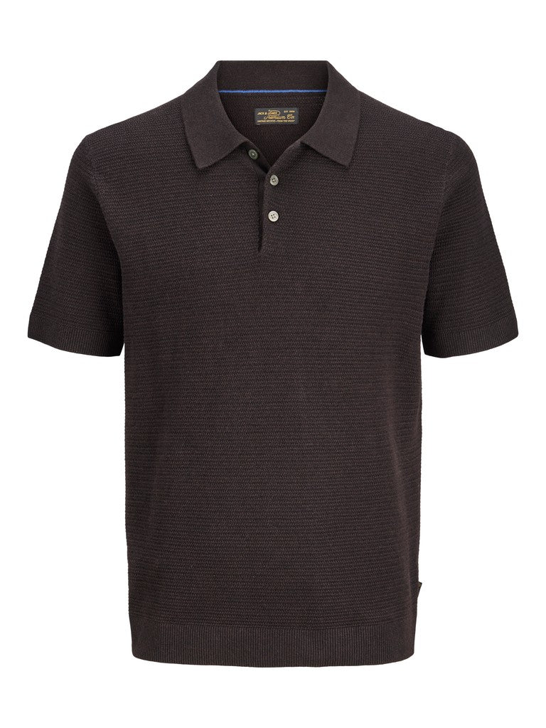 JACK & JONES Riley Knit Short Sleeve Polo in Ganache twist front view