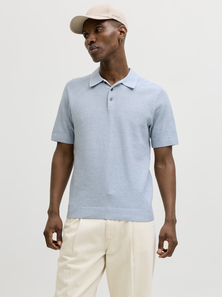 JACK JONES PREMIUM Riley Knit Short Sleeve Polo-Ashley Blue Ashley Blue front view