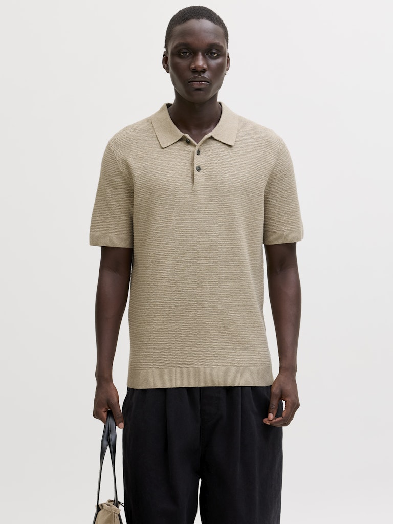 JACK JONES PREMIUM Riley Knit Short Sleeve Polo-Lemon Pepper Lemon Pepper front view