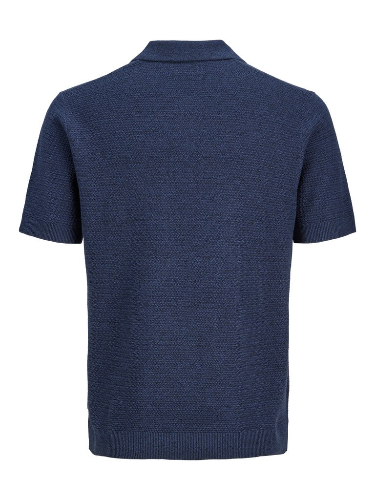 JACK & JONES Riley Knit Short Sleeve Polo in Insignia Blue twist back view