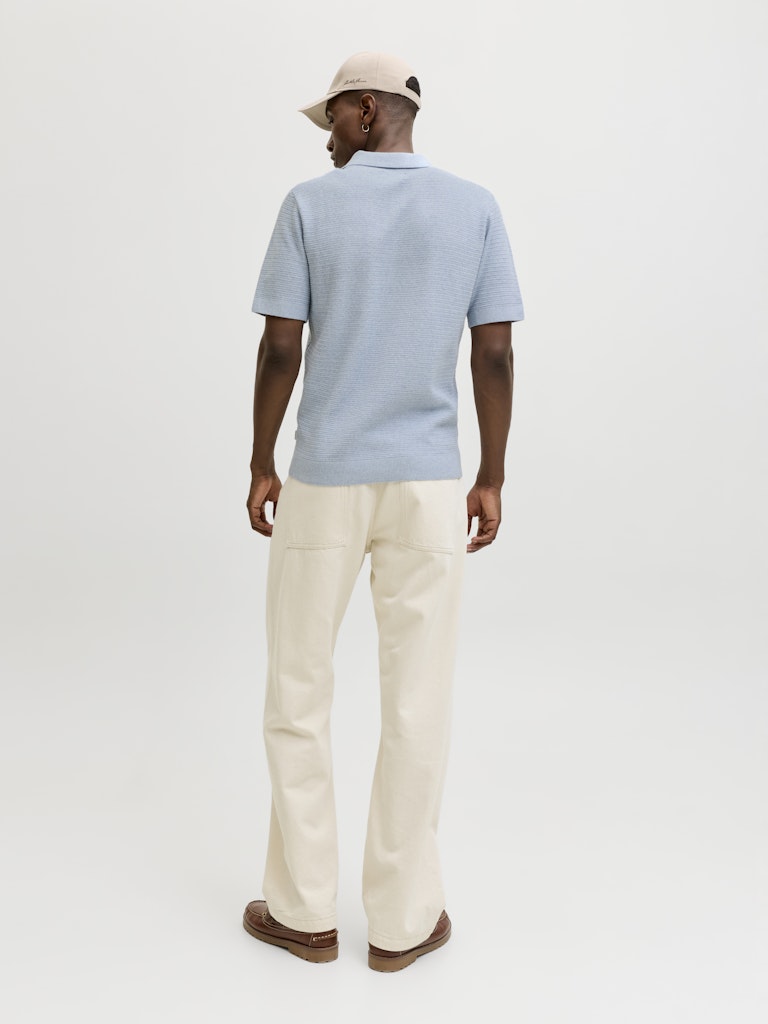 JACK JONES PREMIUM Riley Knit Short Sleeve Polo-Ashley Blue Ashley Blue back view