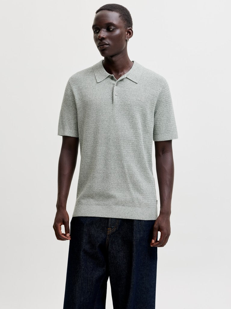 JACK & JONES Riley Knit Short Sleeve Polo in Laurel Wreath twist front model view