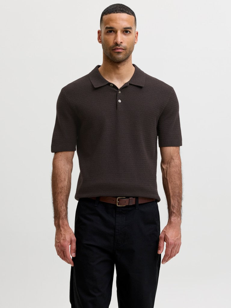 JACK & JONES Riley Knit Short Sleeve Polo in Ganache twist front model view