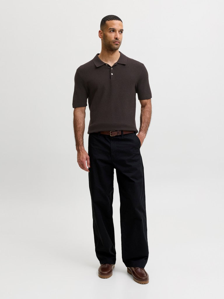 JACK & JONES Riley Knit Short Sleeve Polo in Ganache twist full length model view