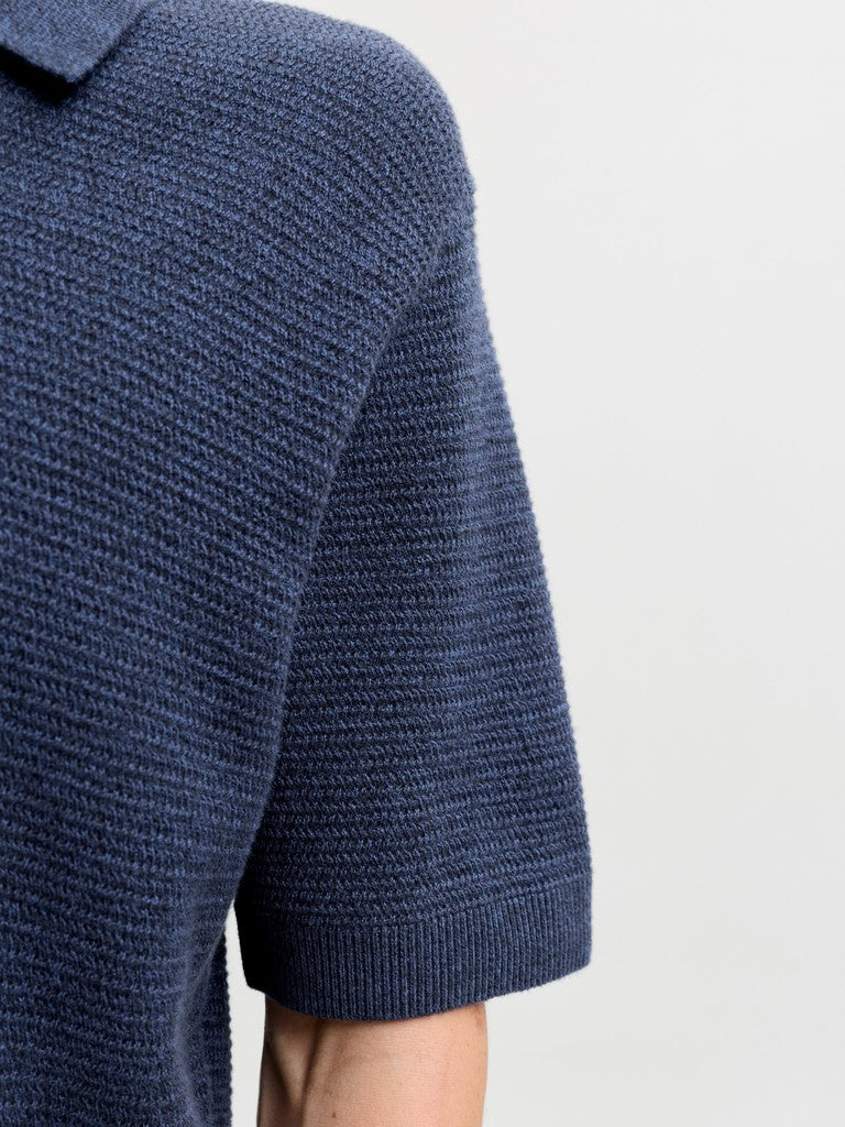 JACK & JONES Riley Knit Short Sleeve Polo in Insignia Blue twist textured knit detail
