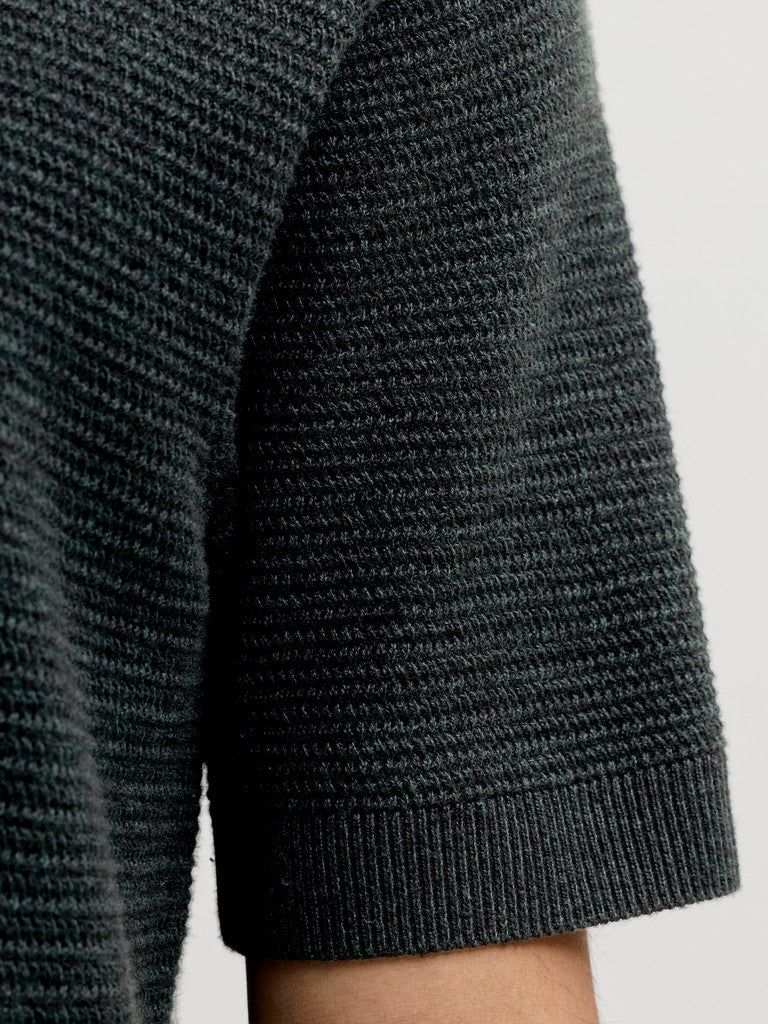 JACK & JONES Riley Knit Short Sleeve Polo in Scarab twist textured knit sleeve detail