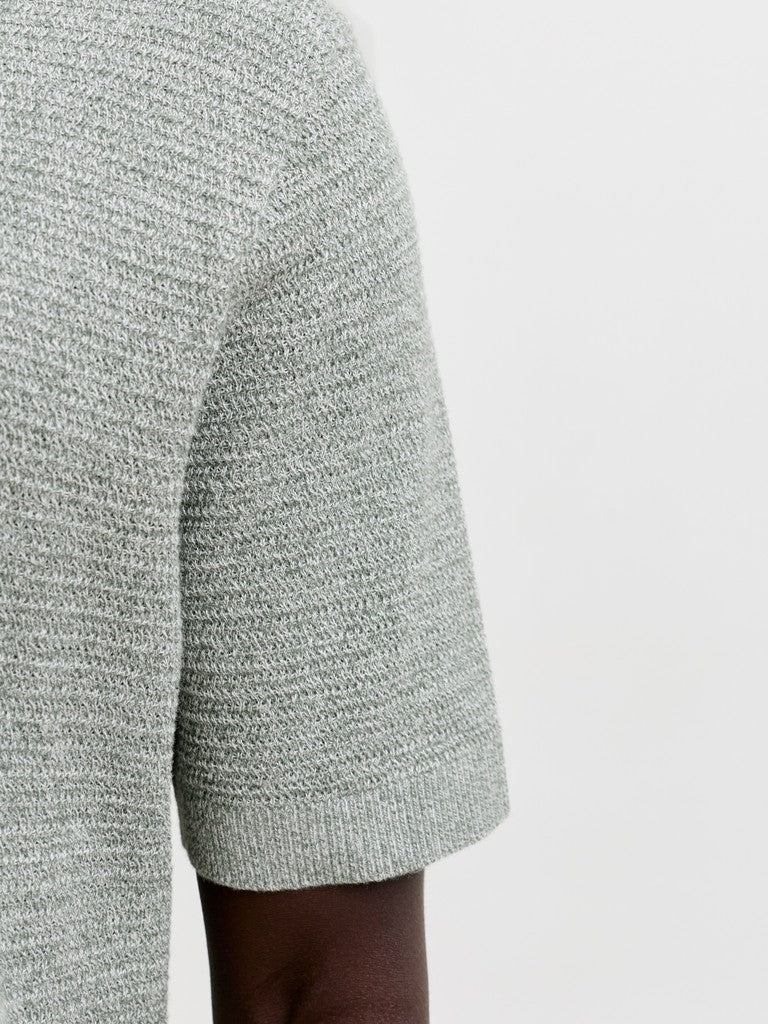 JACK & JONES Riley Knit Short Sleeve Polo in Laurel Wreath twist textured knit sleeve detail