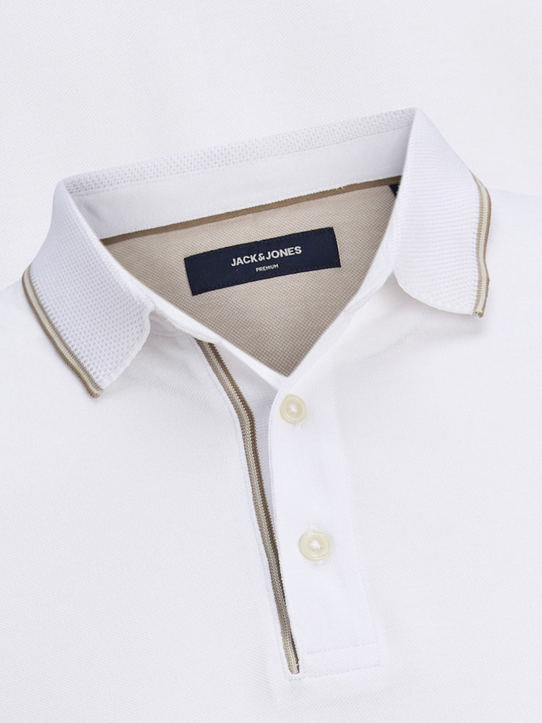 JACK JONES PREMIUM Ted short sleeve white polo Bright White model front view