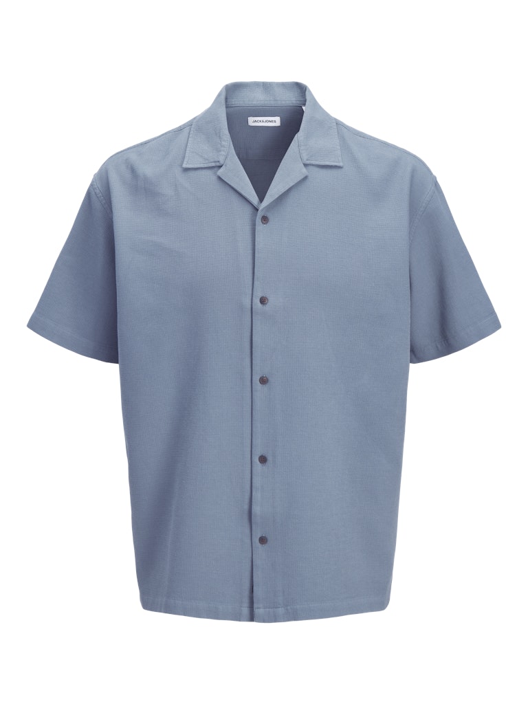 Front view of Global Waffle resort shirt in Blue Mirage
