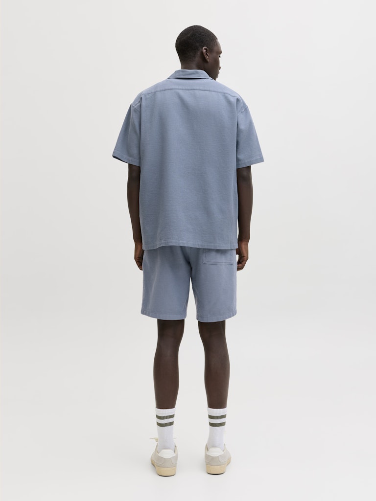 Back model view of Blue Mirage waffle resort shirt