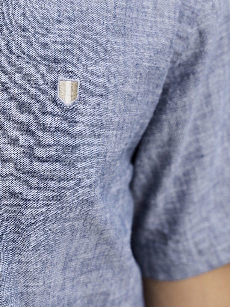 JACK JONES PREMIUM Summer Linen Shield Short Sleeve Faded Denim Shirt Faded Denim flat front view