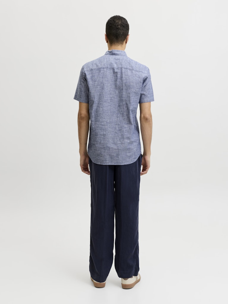 JACK JONES PREMIUM Summer Linen Shield Short Sleeve Faded Denim Shirt Faded Denim back view
