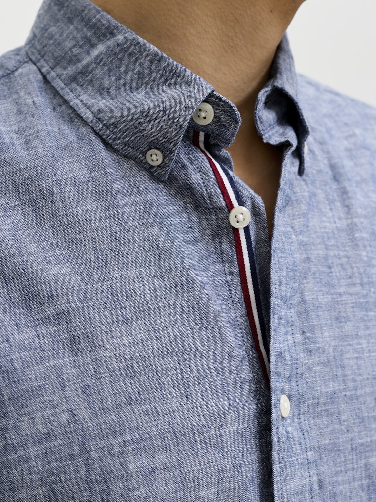 JACK JONES PREMIUM Summer Linen Shield Short Sleeve Faded Denim Shirt Faded Denim side view