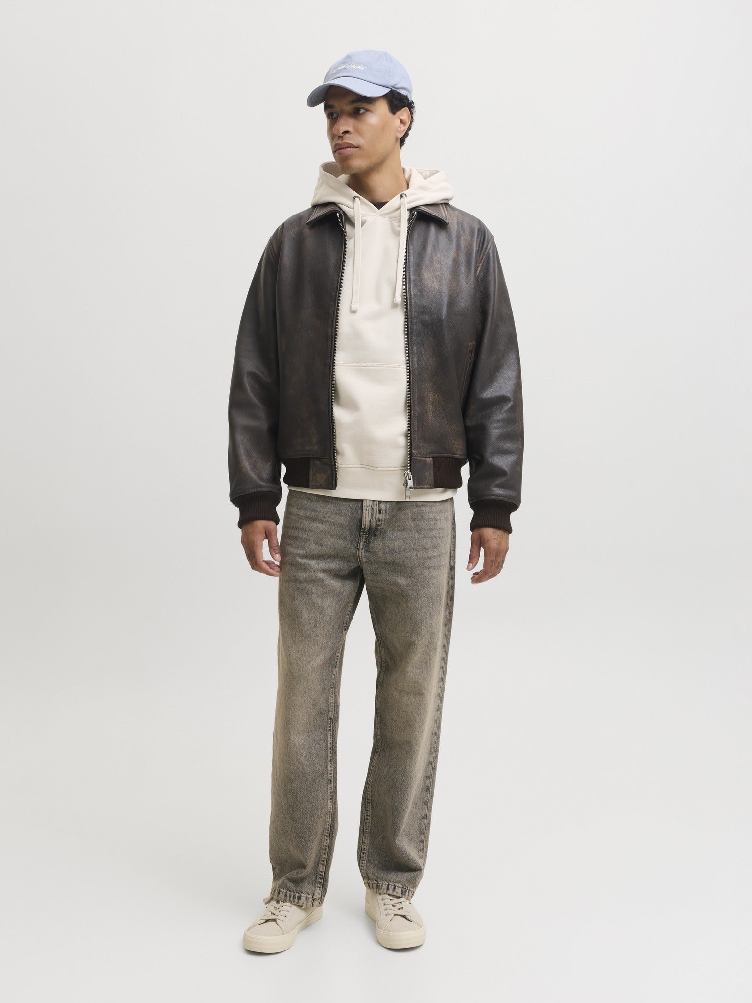 JACK & JONES Archive Graphic Sweat Hoodie in Moonbeam full length model view