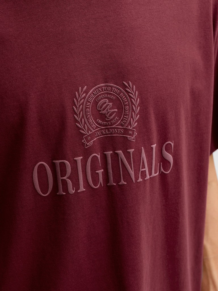 JACK & JONES Frederiksberg Monogram Crew Neck Tee in Chocolate truffle logo print detail