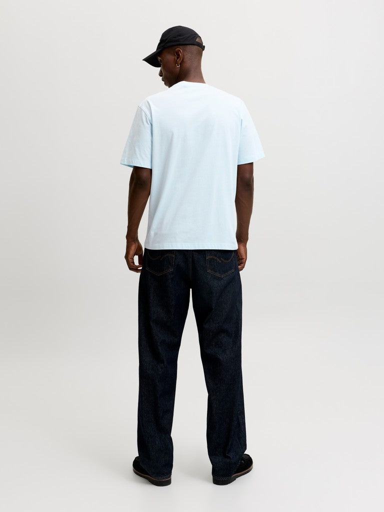JACK & JONES Frederiksberg Monogram Crew Neck Tee in Ice Water back model view