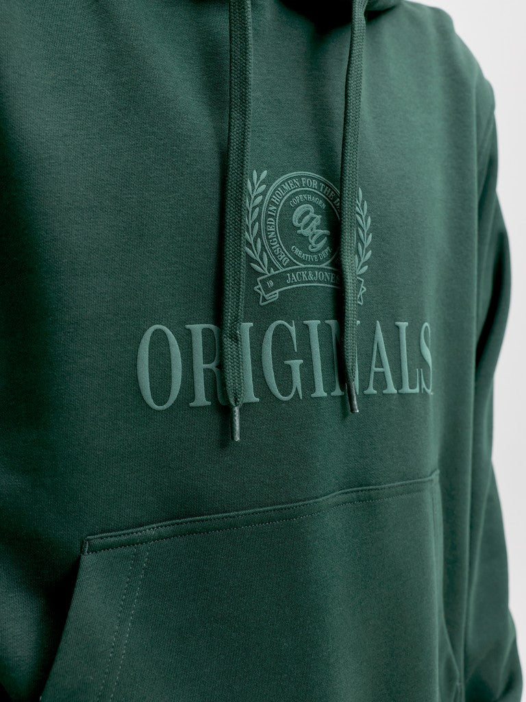 JACK & JONES Frederiksberg Monogram Sweat Hoodie in Pine Grove logo print detail