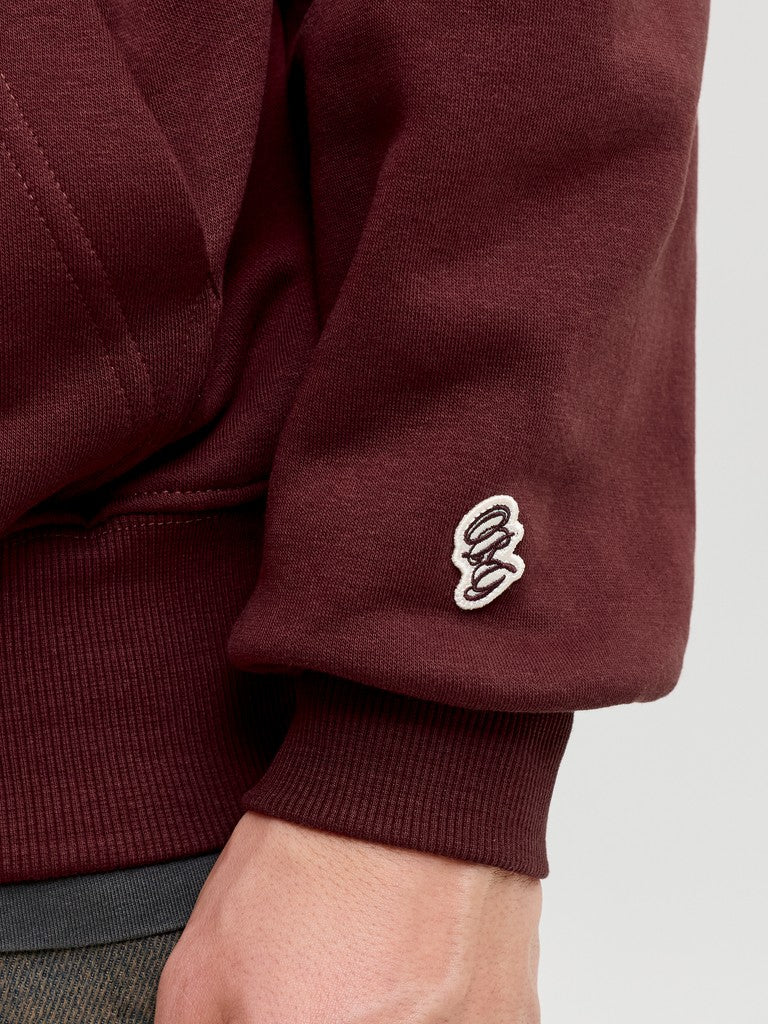JACK & JONES Frederiksberg Monogram Sweat Hoodie in Chocolate truffle sleeve logo detail