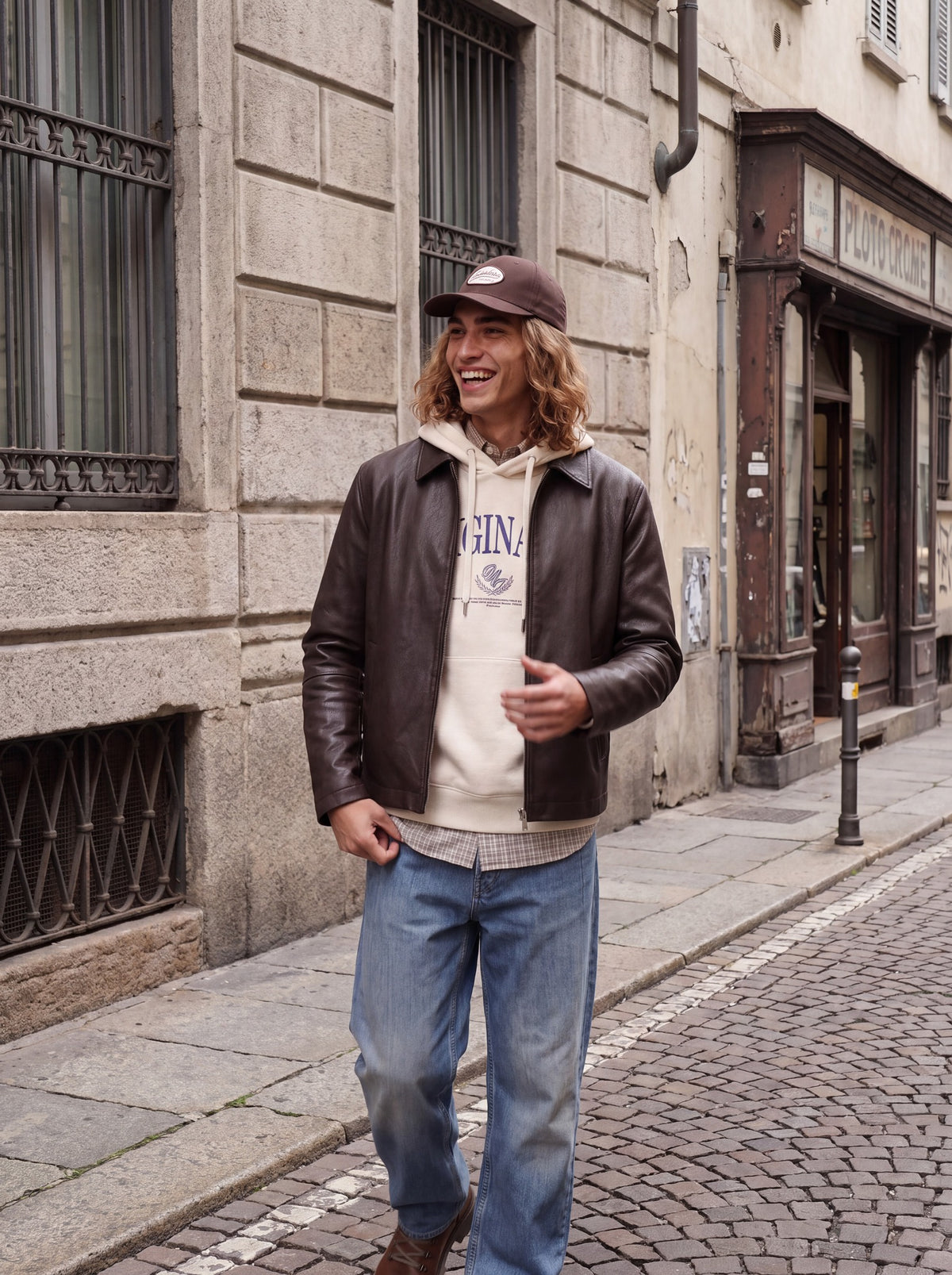 Lifestyle view of JACK & JONES Frederiksberg Bold Branding Hoodie in Whisper White